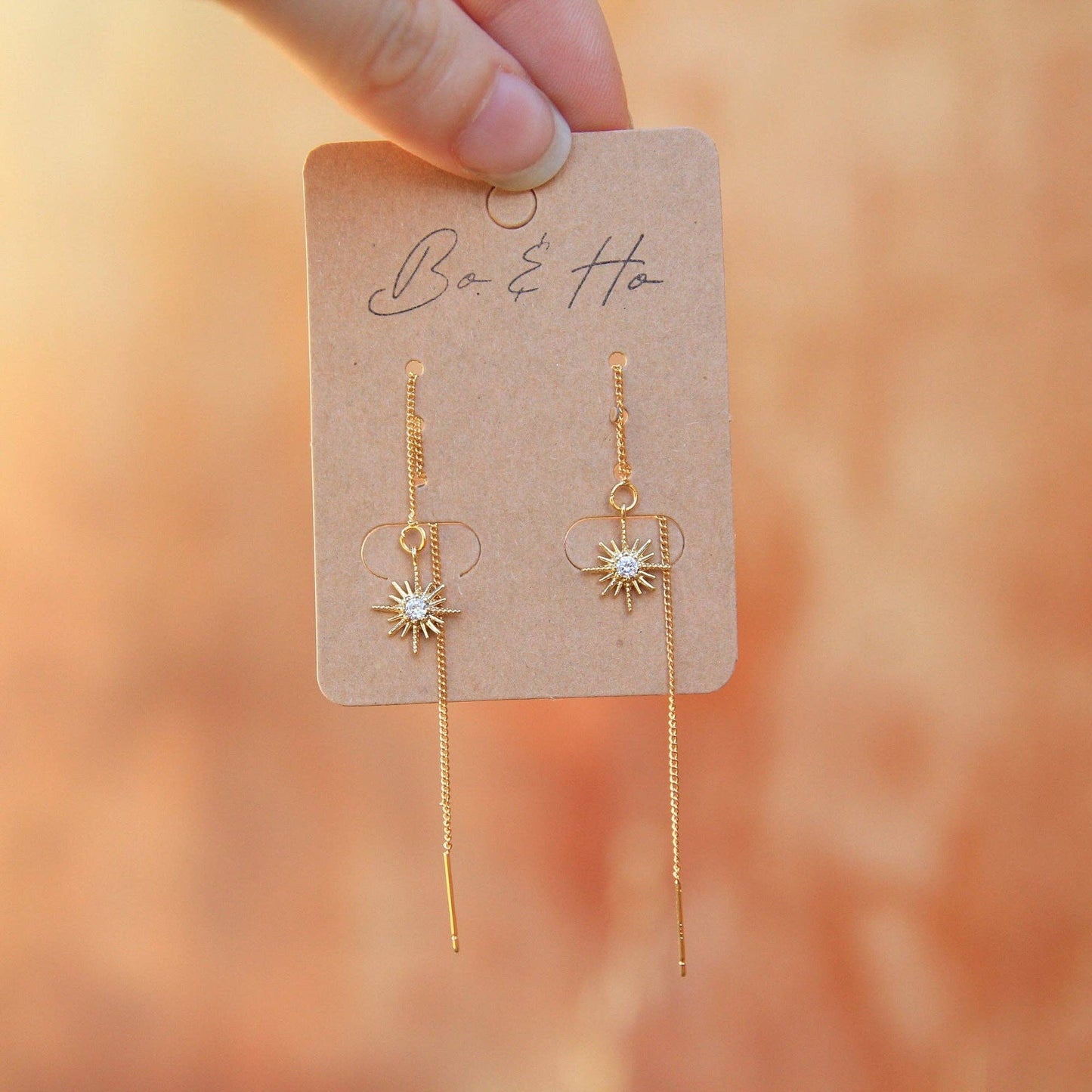Minimalist CZ Star Threader Earrings