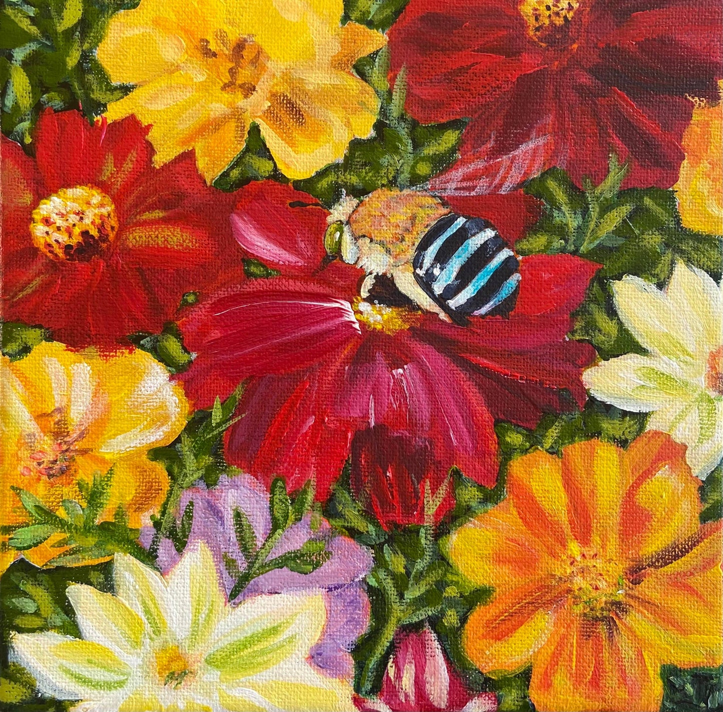 Bee on Bright Flowers Premium Greeting Card