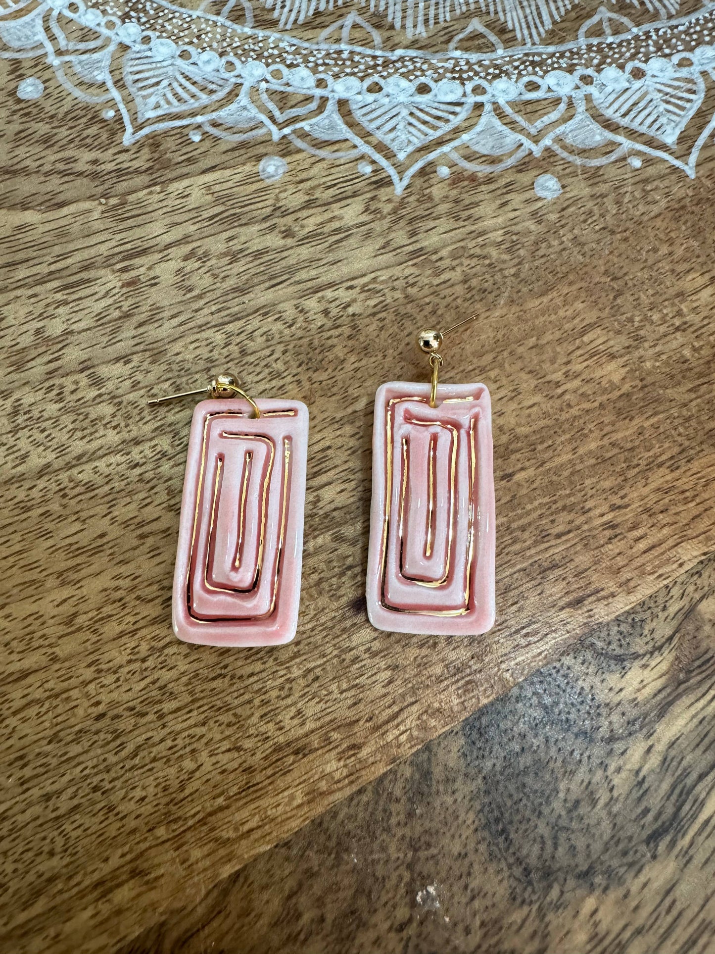 Ceramic Earrings - Rectangle with Gold
