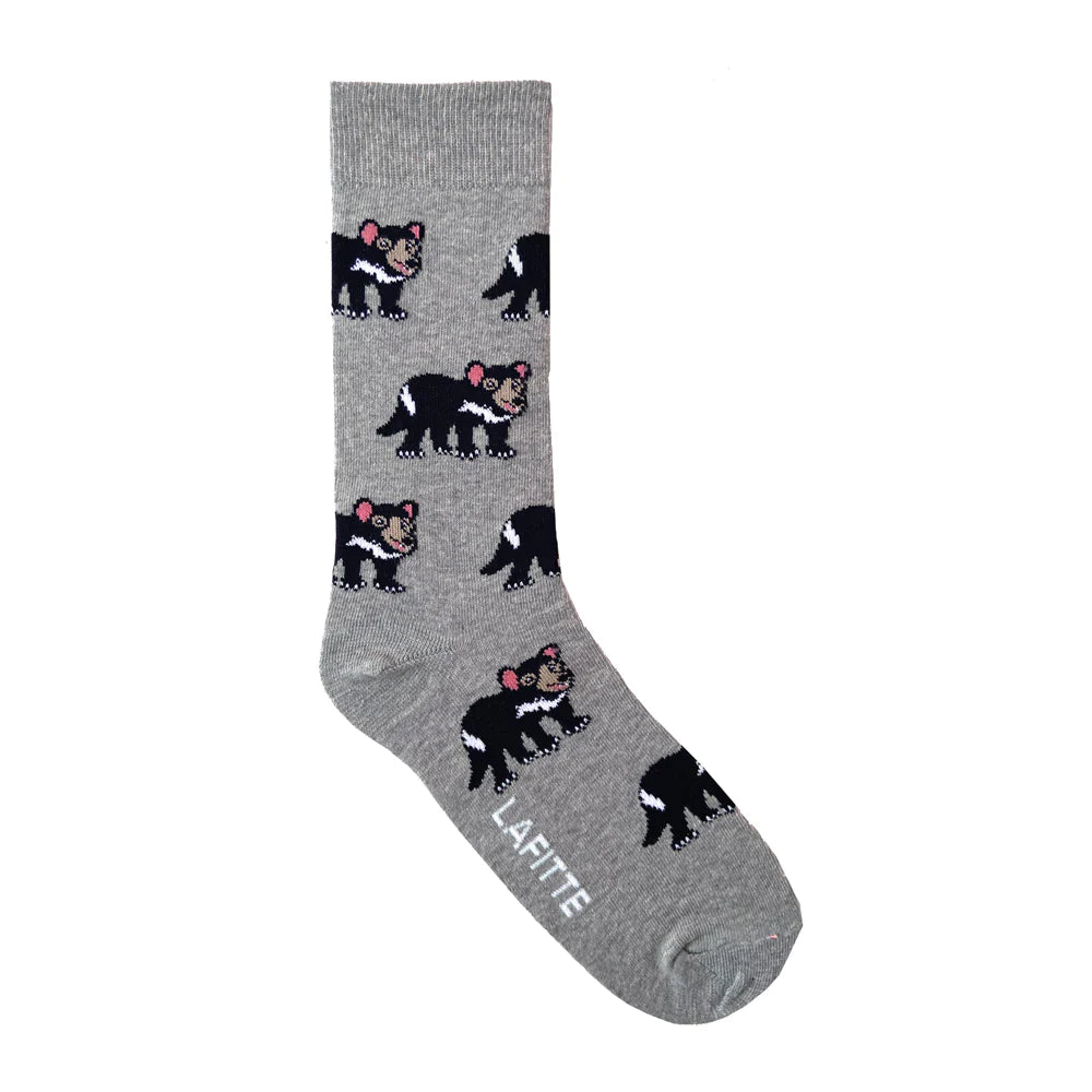 Socks - Tassie Devil (Tiger) Grey. Made in Australia