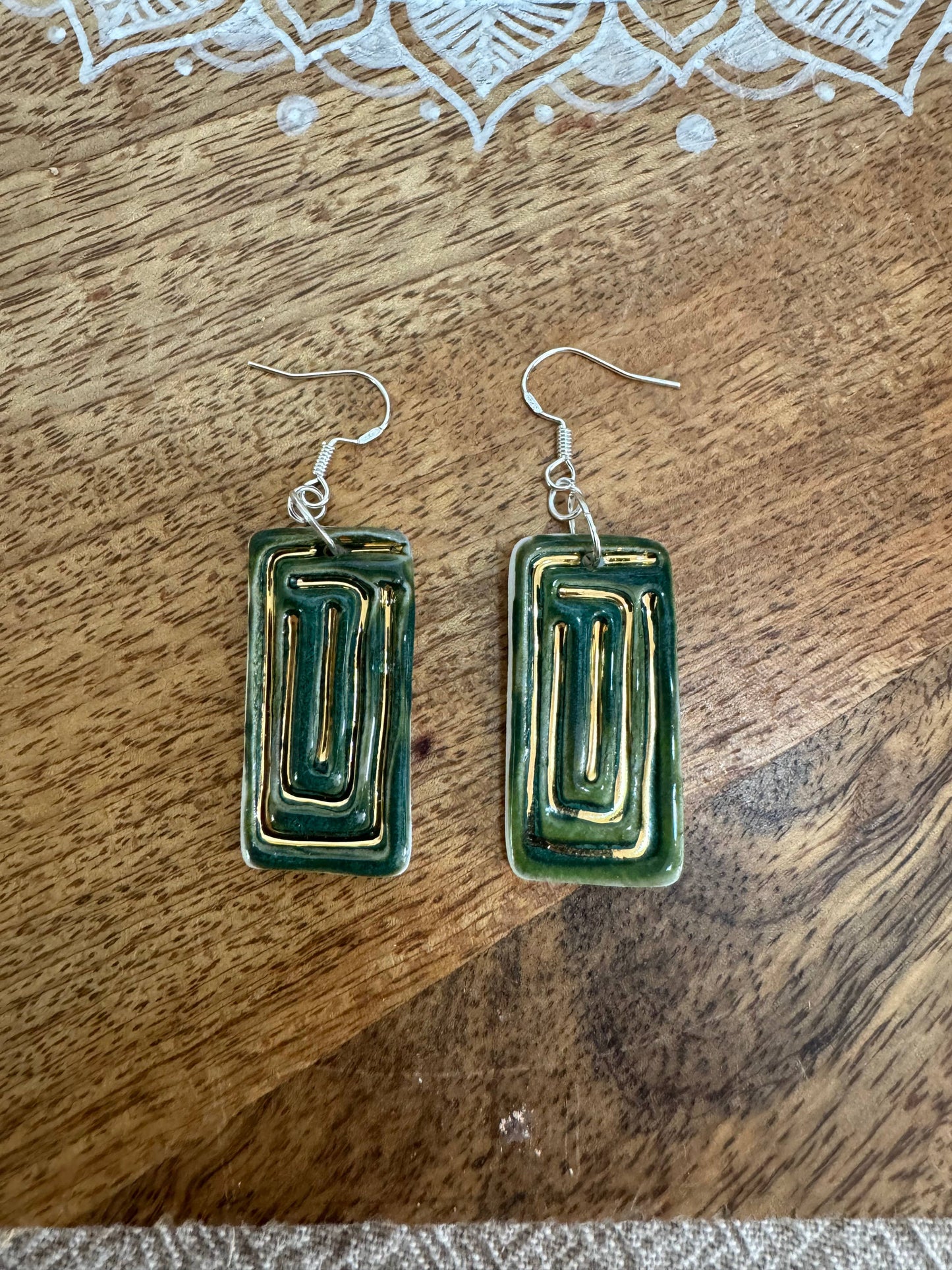 Ceramic Earrings - Rectangle with Gold