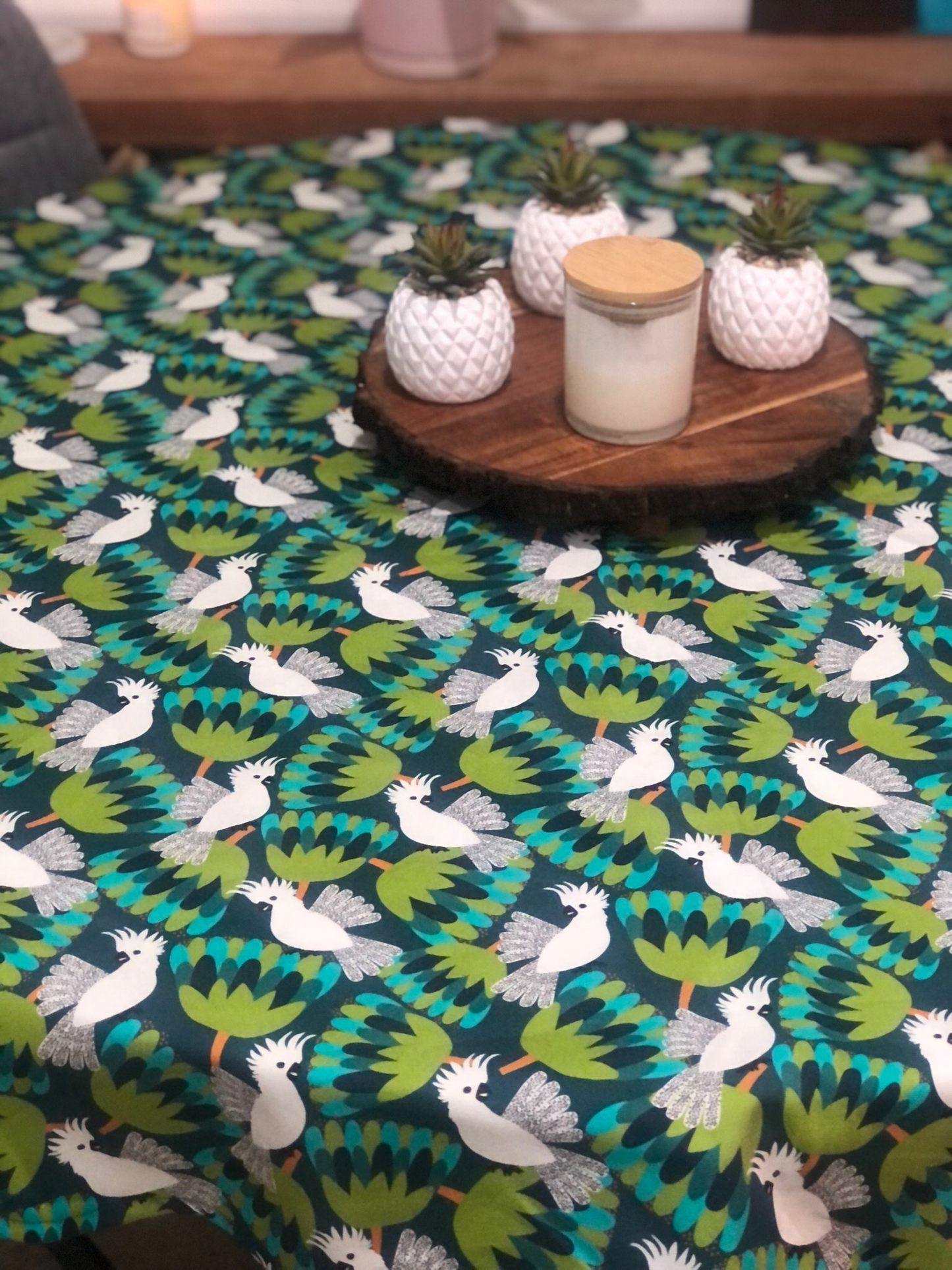 Green Cockatoo Table Runner 32X150cm Handmade in Australia
