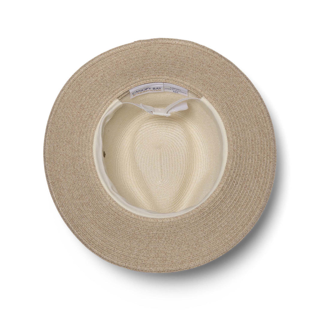 Deborah Hutton Canopy Bay. Parsley Bay, Ivory/Mix Camel Flexibraid® Fedora Hat. Handmade in Australia