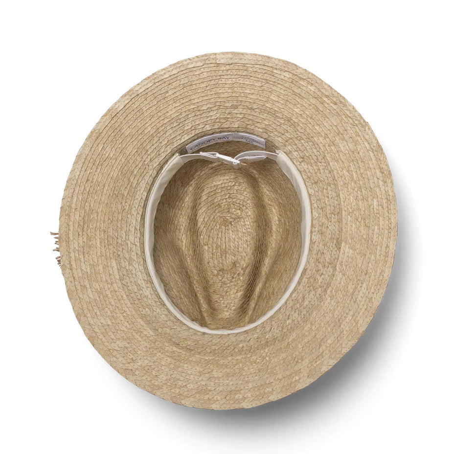DEBORAH HUTTON CANOPY BAY. NATURAL NAROOMA FEDORA BURI HAT. HANDMADE IN AUSTRALIA.