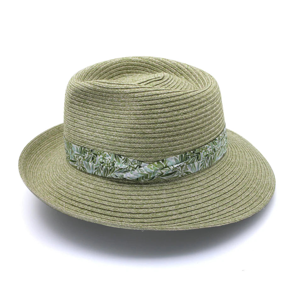 DEBORAH HUTTON CANOPY BAY. Eden, Green with Liberty Green Floral Pugaree Band, Handmade in Australia.