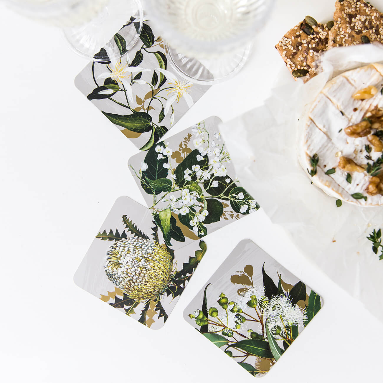 Bell Art White Collection Drink Coasters. Handmade in Australia