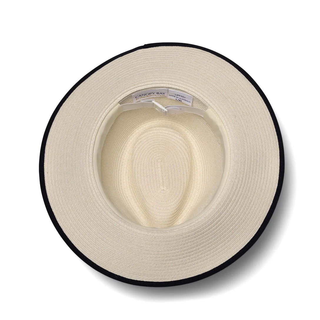 DEBORAH HUTTON CANOPY BAY Windsor Ivory/Navy Fedora Hat. Handmade in Australia