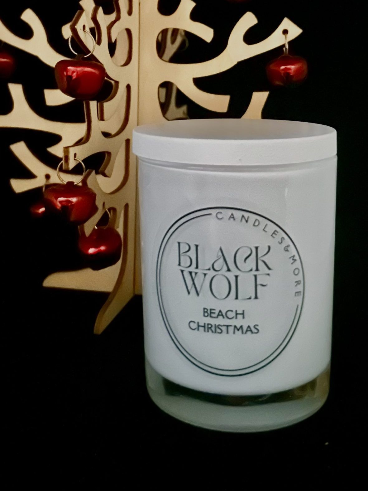 Black Wolf Candle Beach Christmas. Handmade in Australia.
