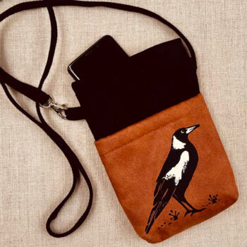 Eastbourne Art Cross Over Phone/Bottle Bag Magpie - Handcrafted in Australia