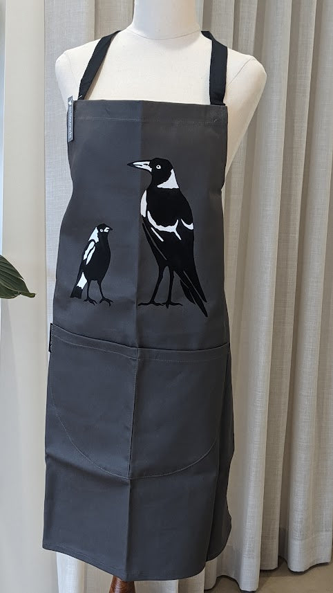 Apron Gray Canvas Magpie. Handmade in Australia