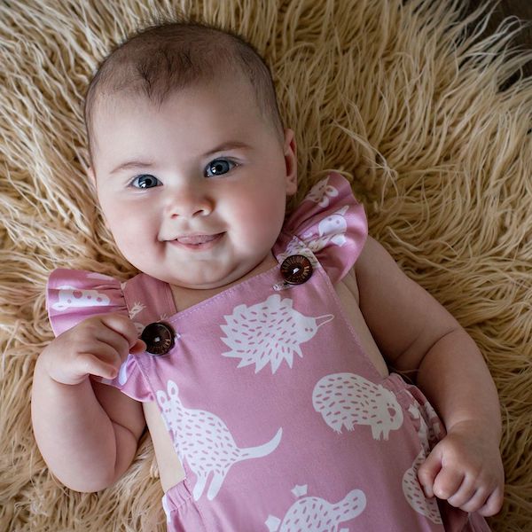 Bandicute Baby Romper - Australian Animals, Pink. Handmade in Australia
