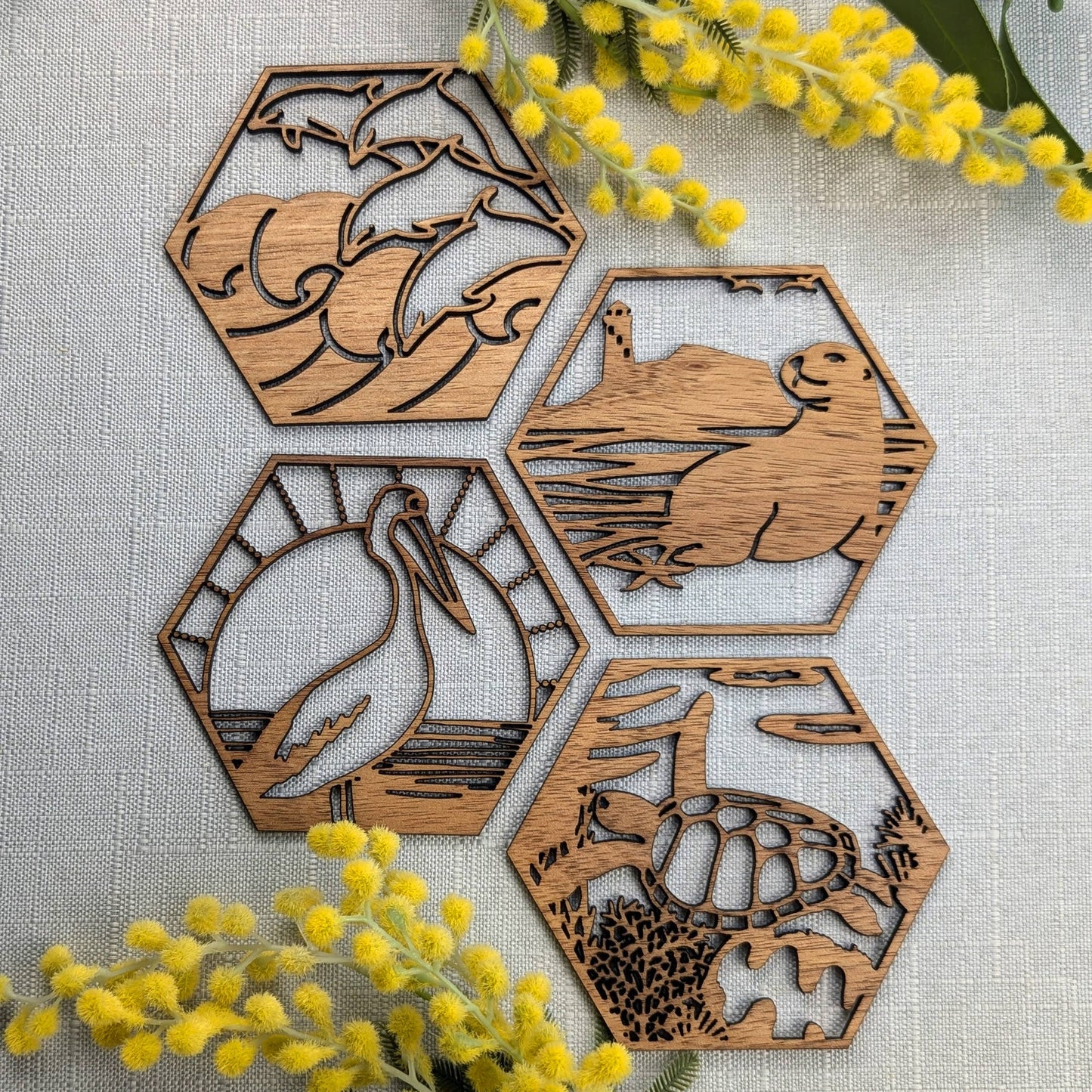 Australian Coastal Wooden Coaster Set