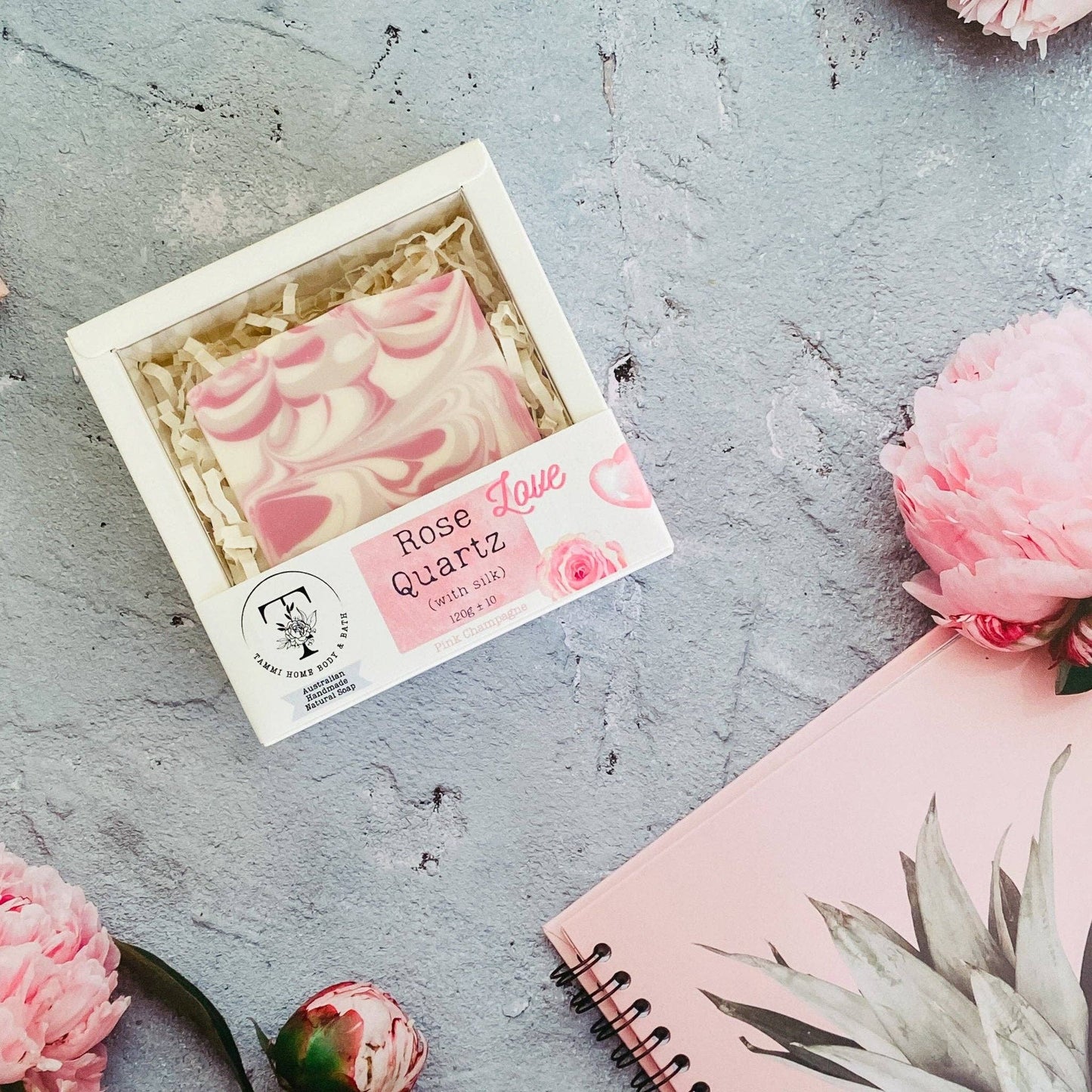 Luxury Artisanal Handmade Soap - Rose Quartz with Silk