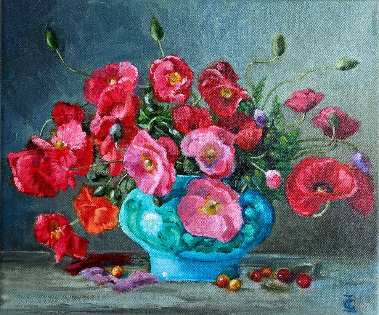 Pretty Poppies Premium Greeting Card
