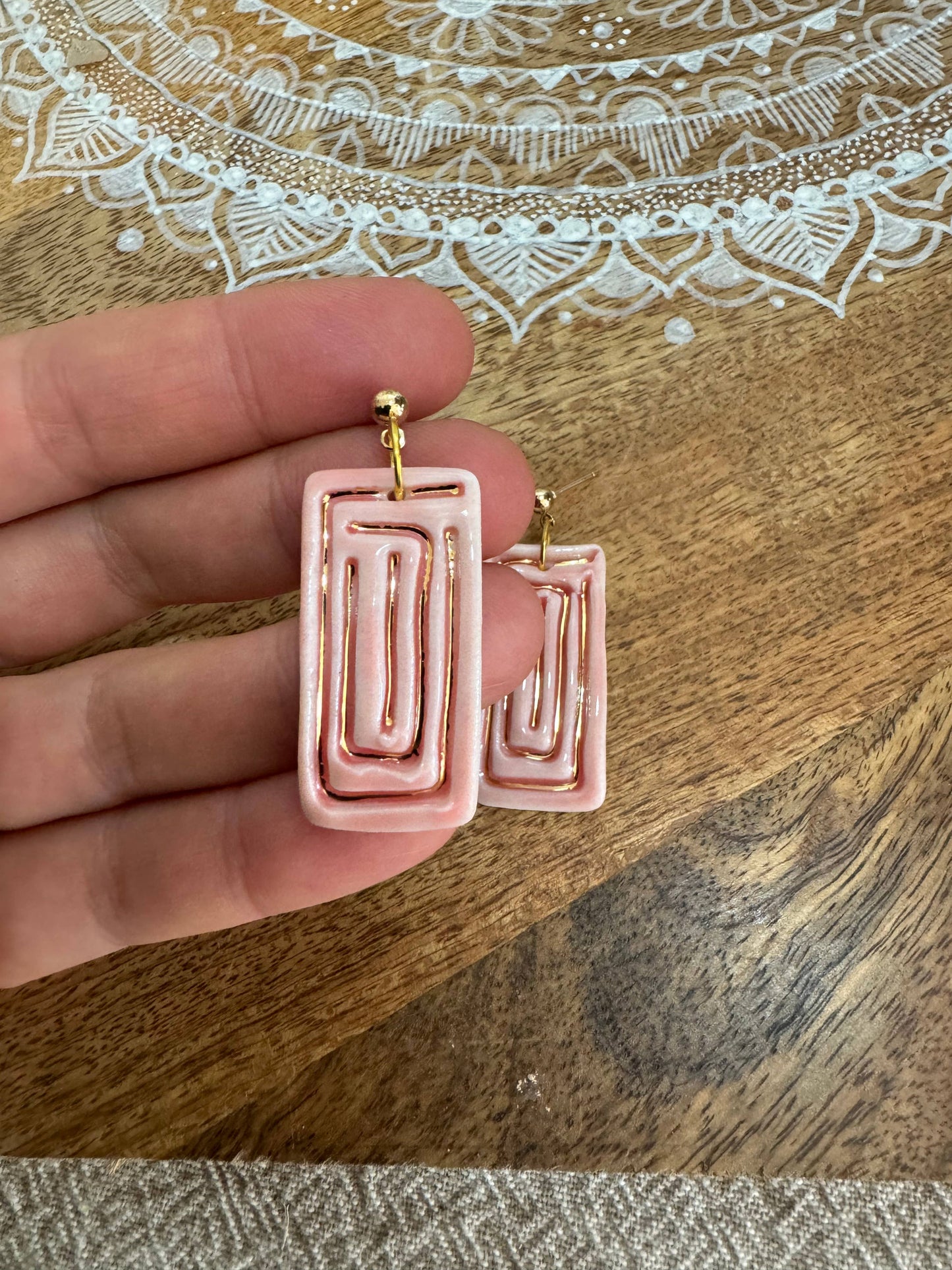 Ceramic Earrings - Rectangle with Gold