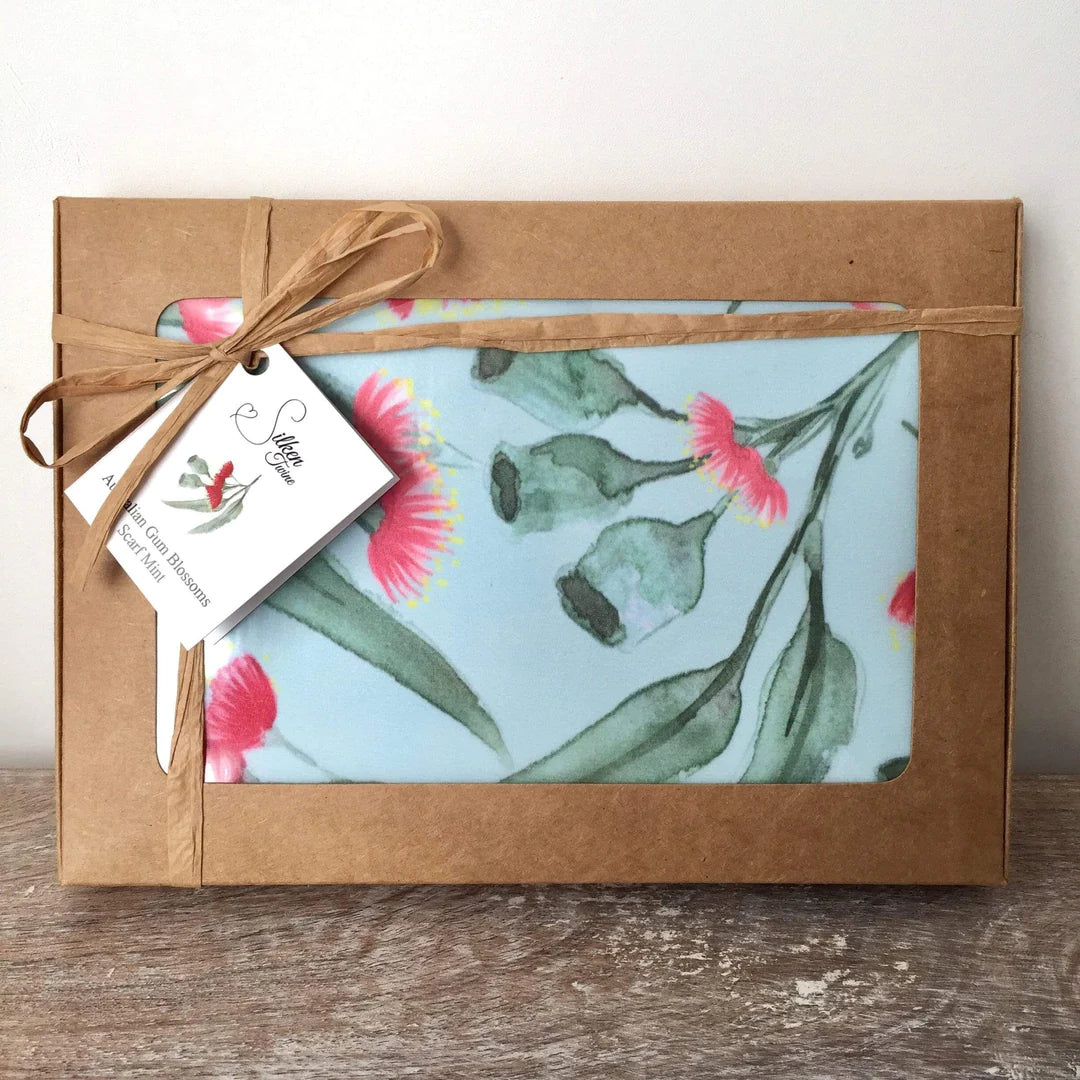 Gum Blossom Mint Chiffon Scarf Handmade in Australia