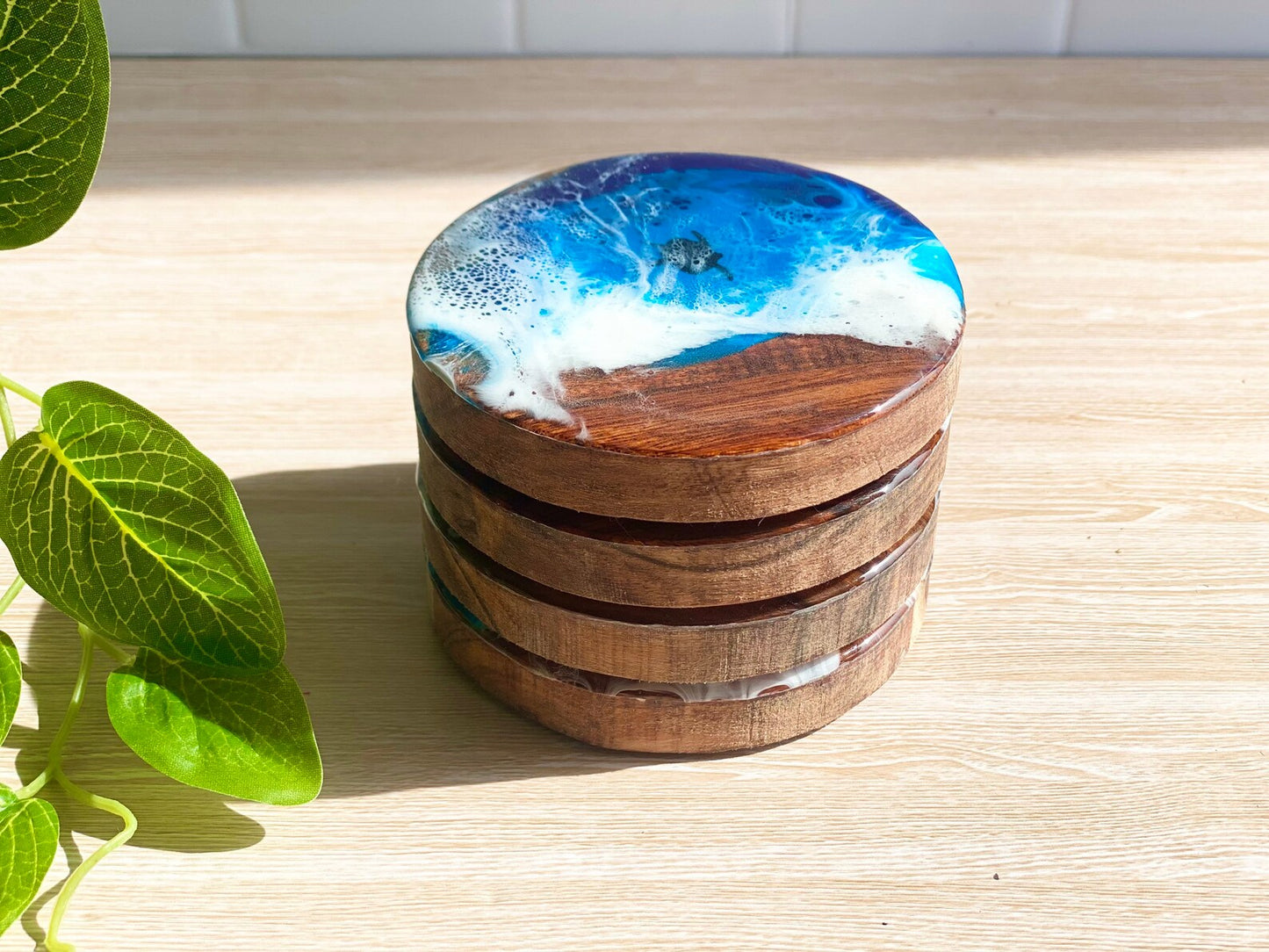 Timber and Resin Wave Coasters. Handmade on the South Coast of Australia