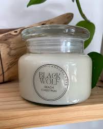 Black Wolf Candle Beach Christmas. Handmade in Australia.