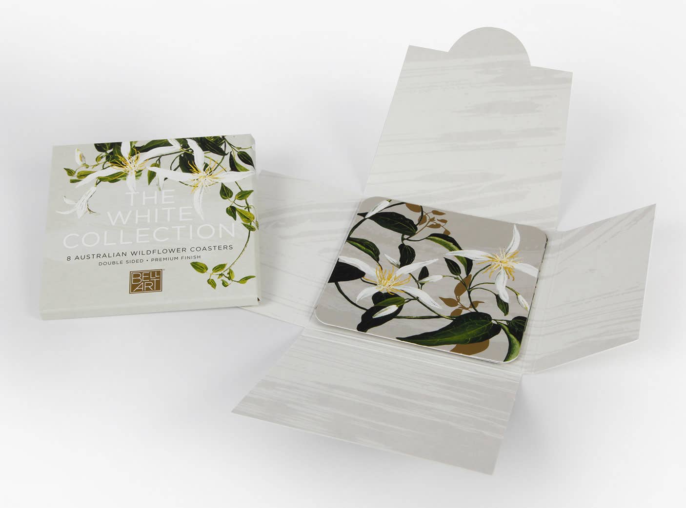 Bell Art White Collection Drink Coasters. Handmade in Australia