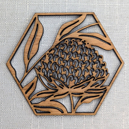 Australian Floral Wooden Coaster Set