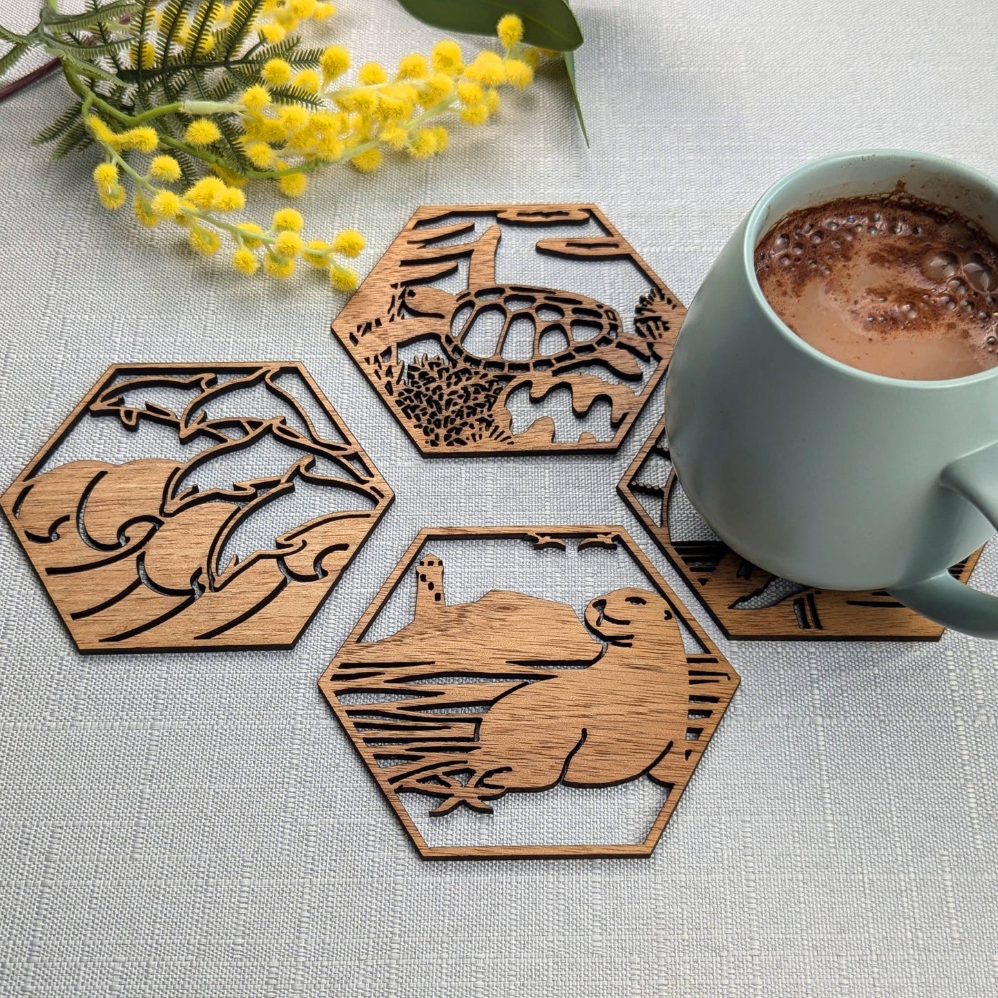 Australian Coastal Wooden Coaster Set