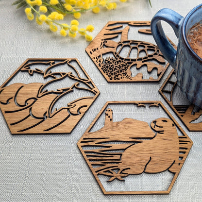 Australian Coastal Wooden Coaster Set