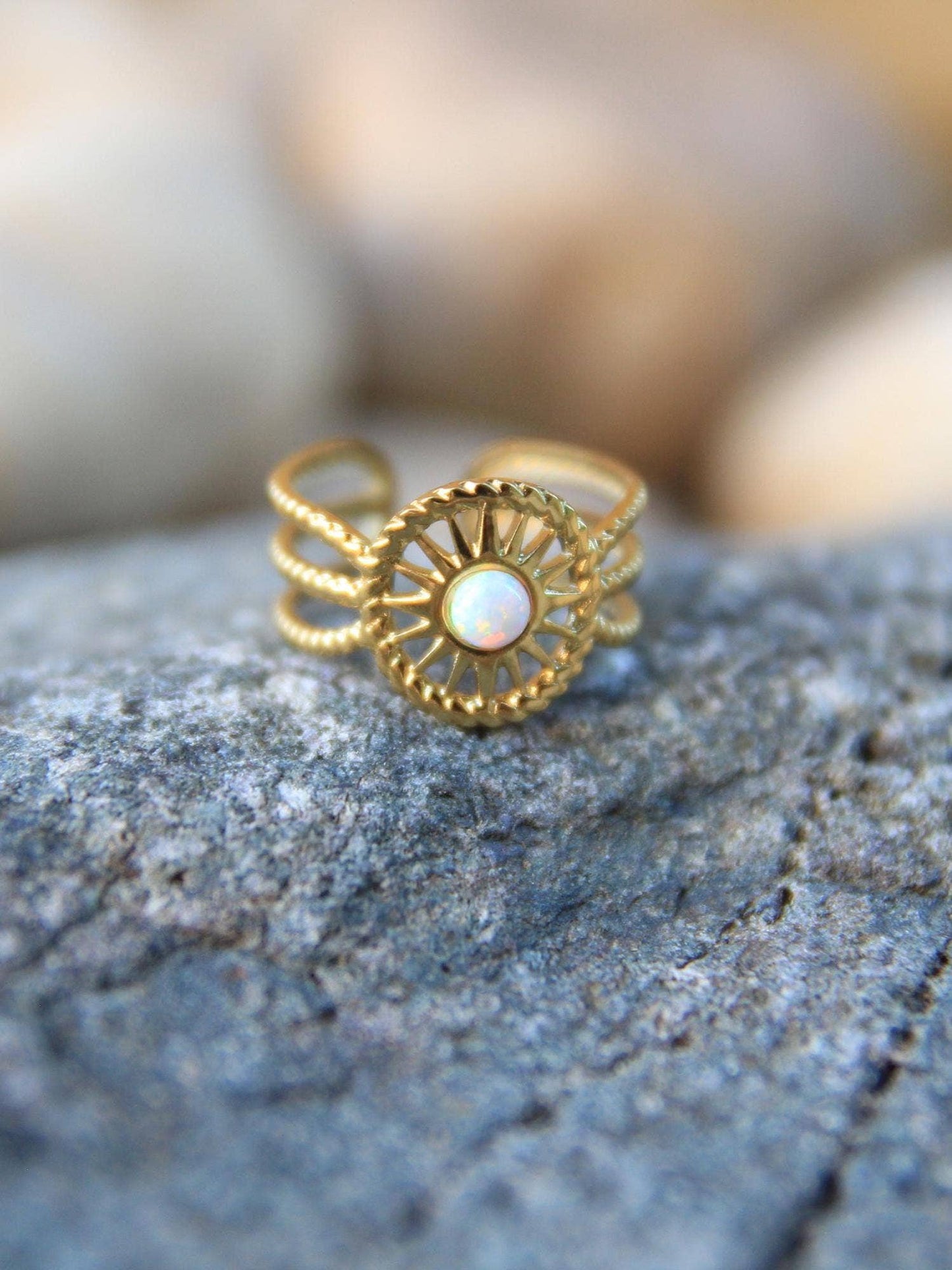 Gold Boho Sun Opal Ring