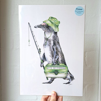 Fraser the Fisherman Penguin Art Print