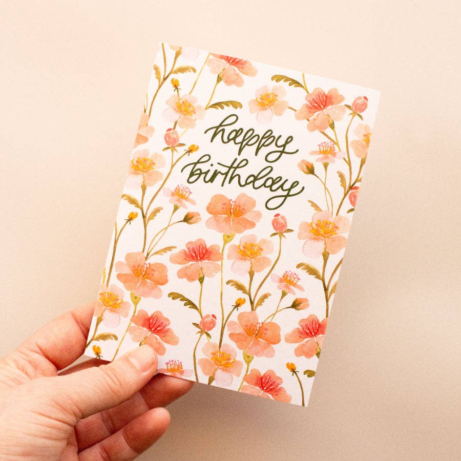 Happy Birthday Pink Florals | Birthday Greeting Card