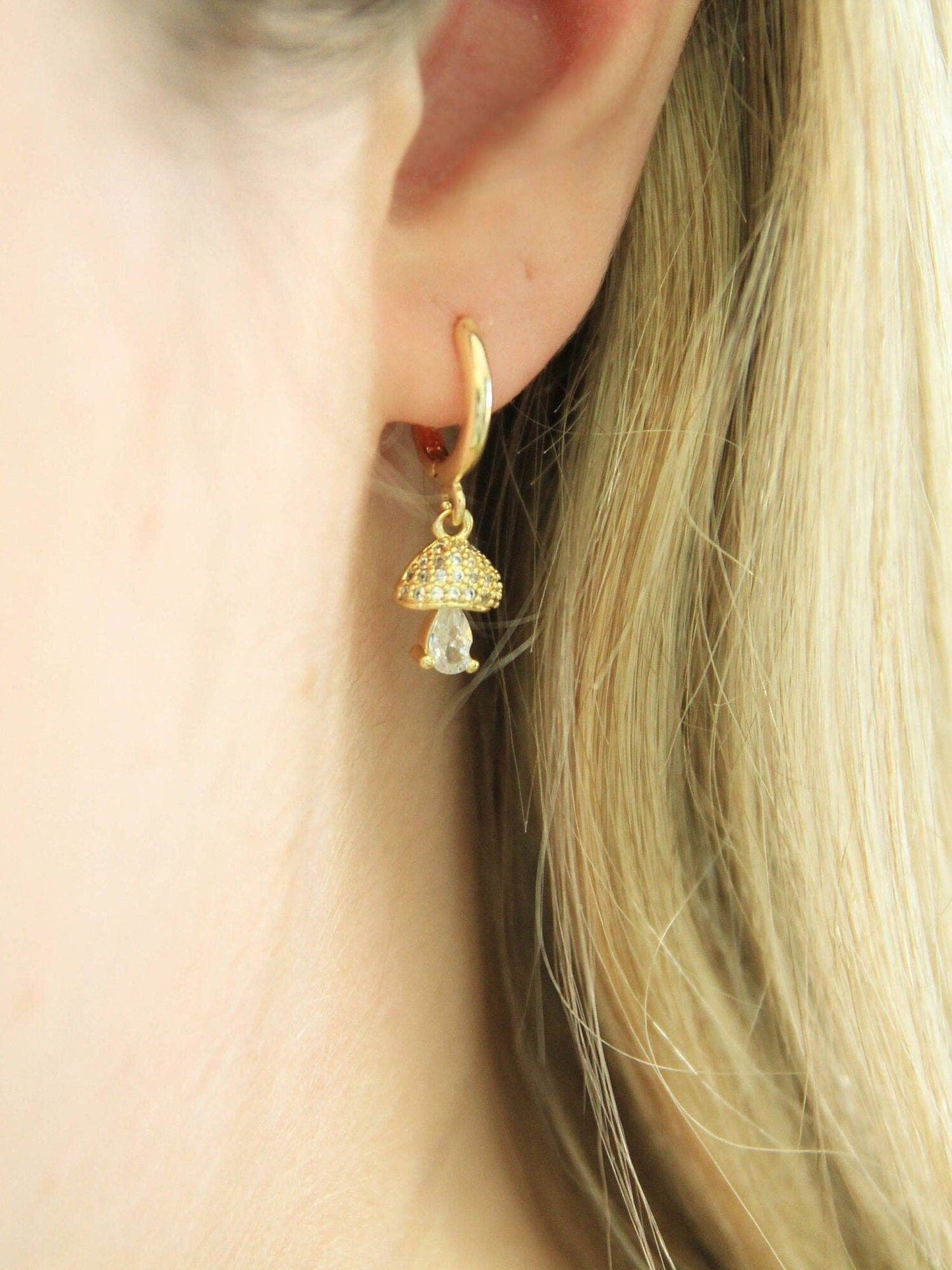 Gold Mushroom Earrings
