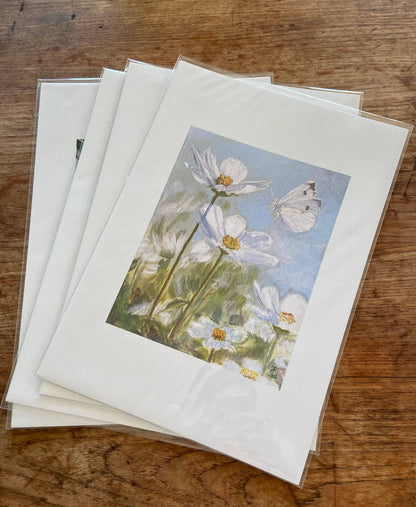 White Cosmos and Butterfly Poster Print A3