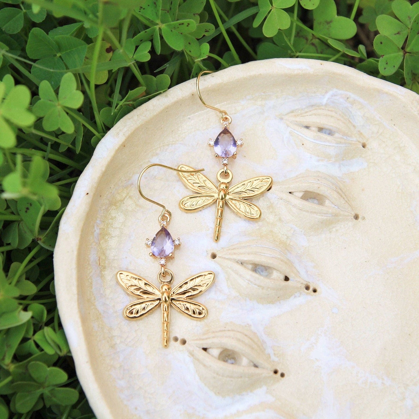 Gold Dragonfly Crystal Earrings