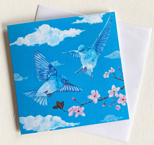 Bluebirds and Blossoms Premium Greeting Card
