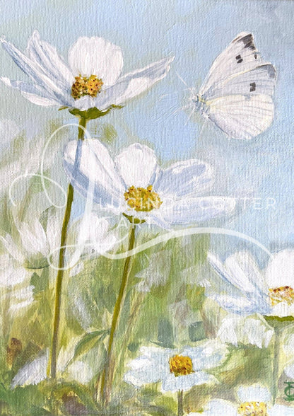 White Cosmos and Cabbage Butterfly Greeting Card