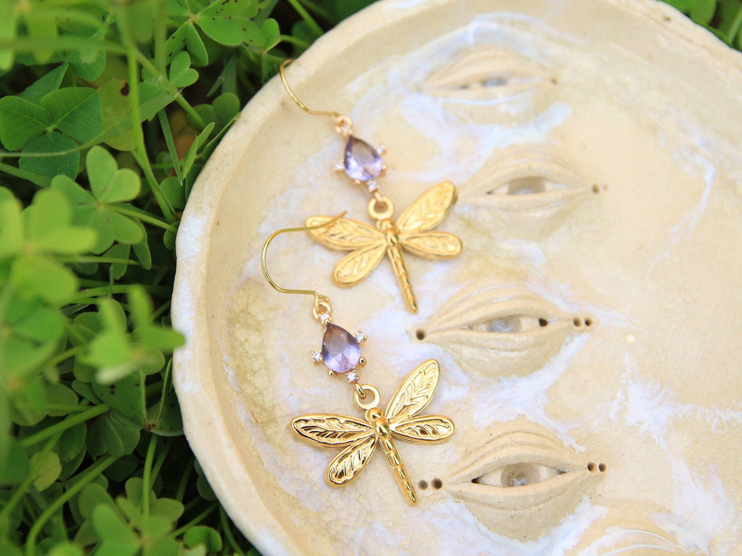 Gold Dragonfly Crystal Earrings