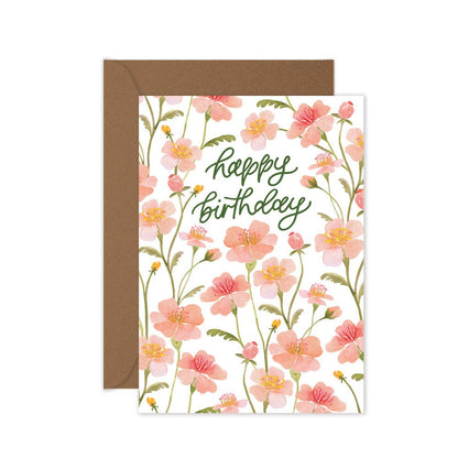 Happy Birthday Pink Florals | Birthday Greeting Card