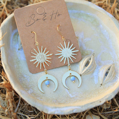 Blue Opal Sun & Moon Earrings