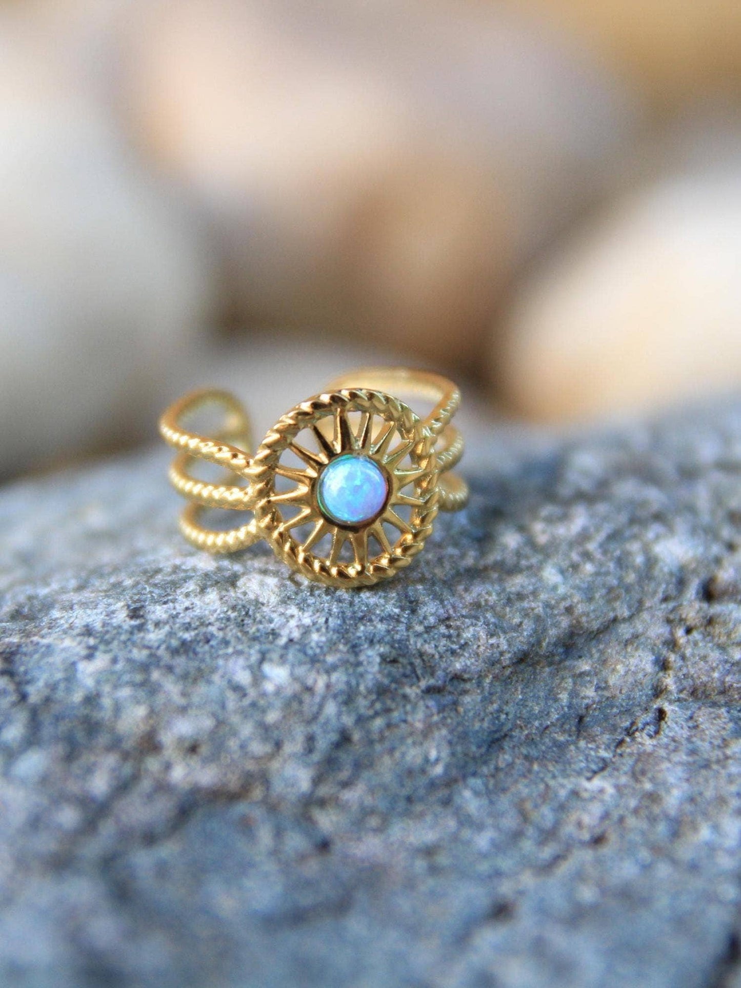 Gold Boho Sun Opal Ring