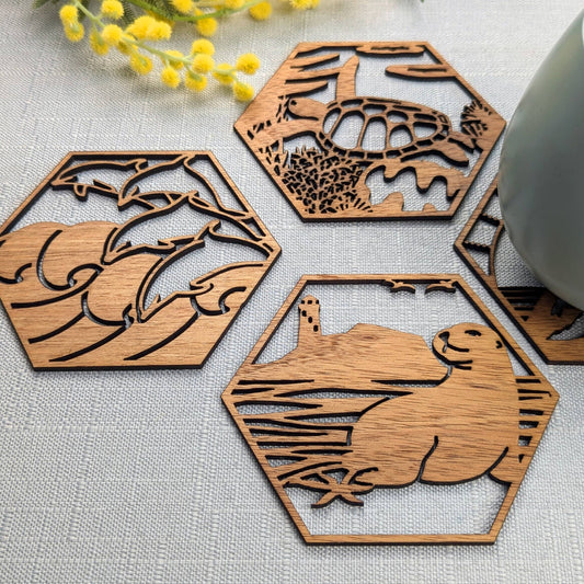 Australian Coastal Wooden Coaster Set