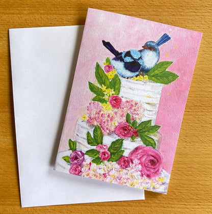 Fairy Wrens Wedding Cake Greeting Card