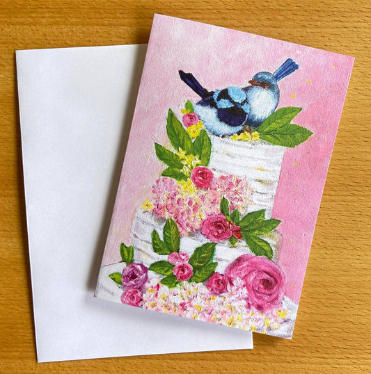 Fairy Wrens Wedding Cake Greeting Card