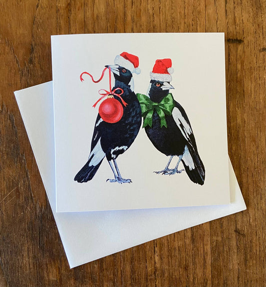 Festive Magpie Pair Premium Christmas Card