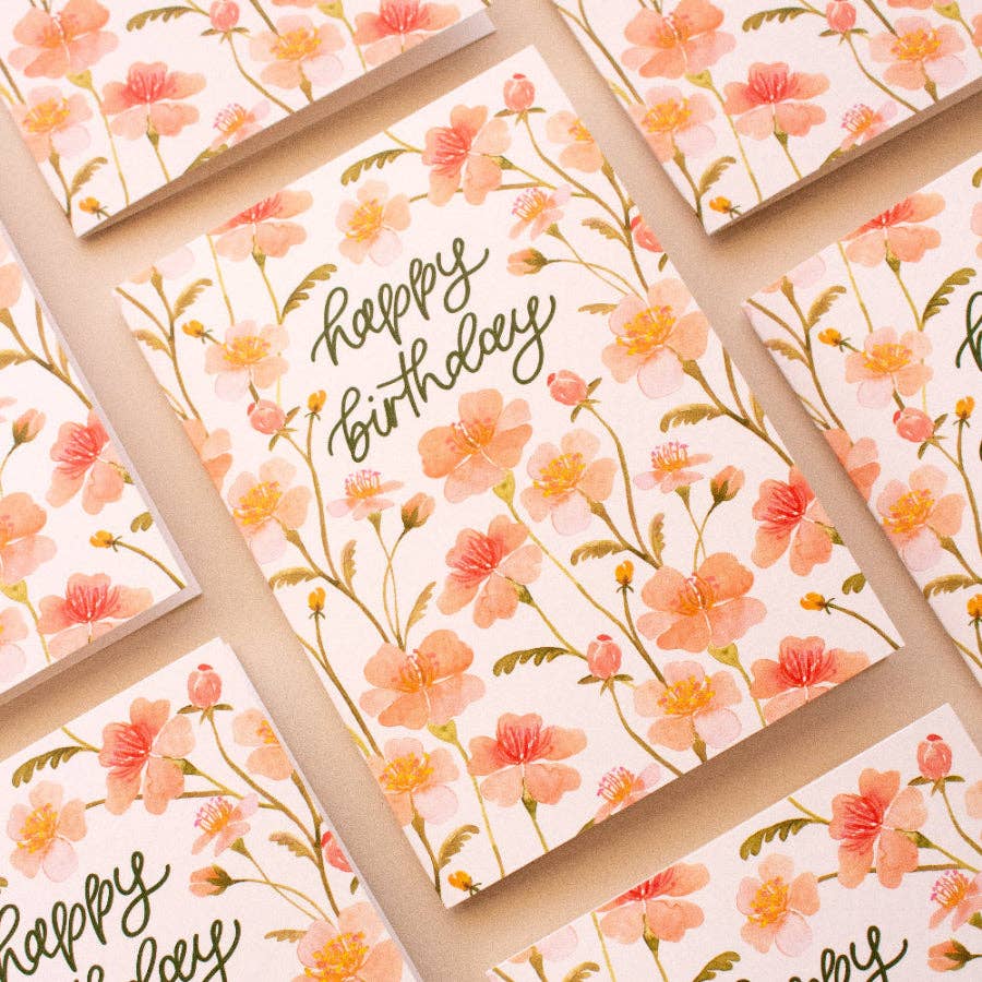 Happy Birthday Pink Florals | Birthday Greeting Card