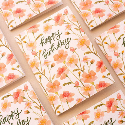 Happy Birthday Pink Florals | Birthday Greeting Card