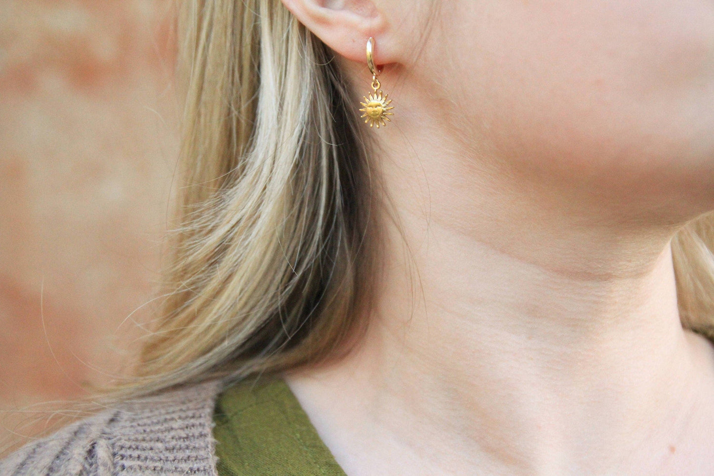 Asymmetrical Gold Sun Moon Earrings