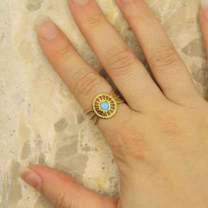 Gold Boho Sun Opal Ring