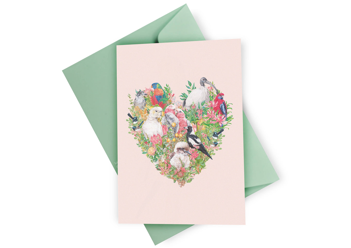 Australian Birds (Heart) Greeting Card. Handmade in Australia.