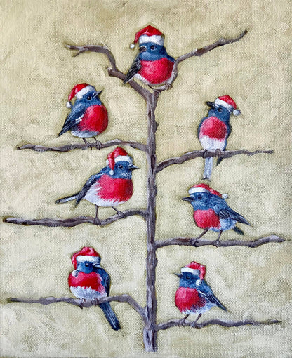 Cute Red Robins Christmas Greeting Card