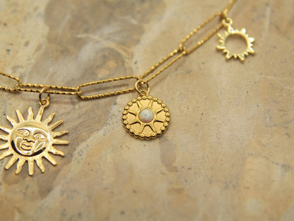 Gold Multi Charm Sun Necklace | Soleil Necklace