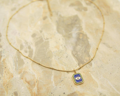 Evil Eye Necklace Gold • Blue Enamel Pendant • Satellite Chain • Waterproof Stainless Steel • Protection Necklace